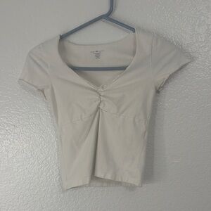 Brandy white cinched short sleeve crop top